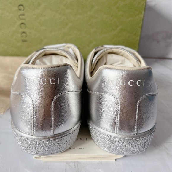NIB Gucci Ace Mens Low top Interlocking GG Sneaker 660266 Silver Leather US 8 - Picture 6 of 14